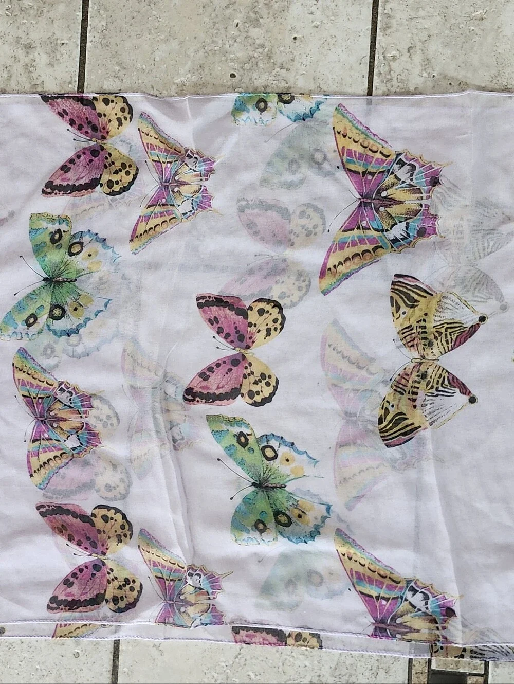 Light Purple Butterfly Print Silk Scarf 14x59